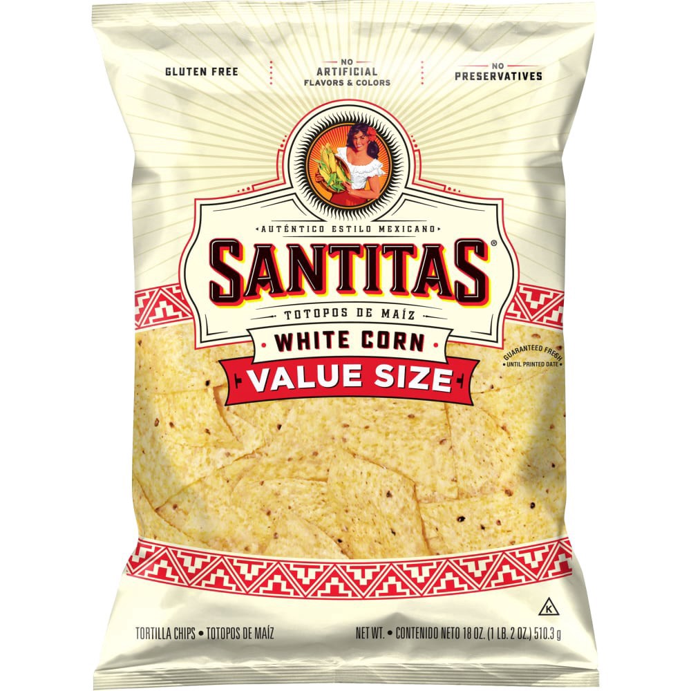 slide 1 of 2, Santitas Tortilla Chips White Corn 18 Oz, 18 oz