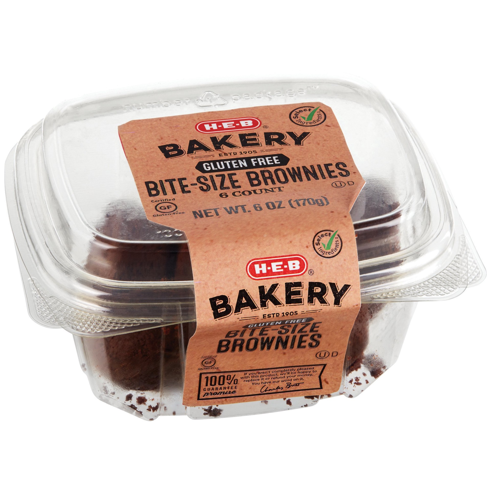slide 1 of 1, H-E-B Bakery Gluten-Free Bite-Size Brownies, 6 ct