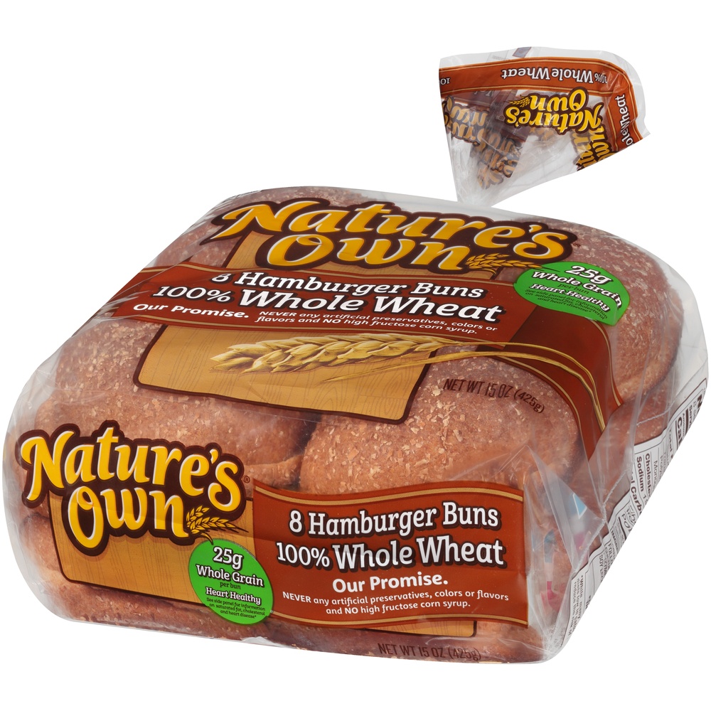 slide 5 of 8, Nature's Own 100% Whole Wheat Hamburger Buns, Sandwich Buns, 8 Count, 8 ct