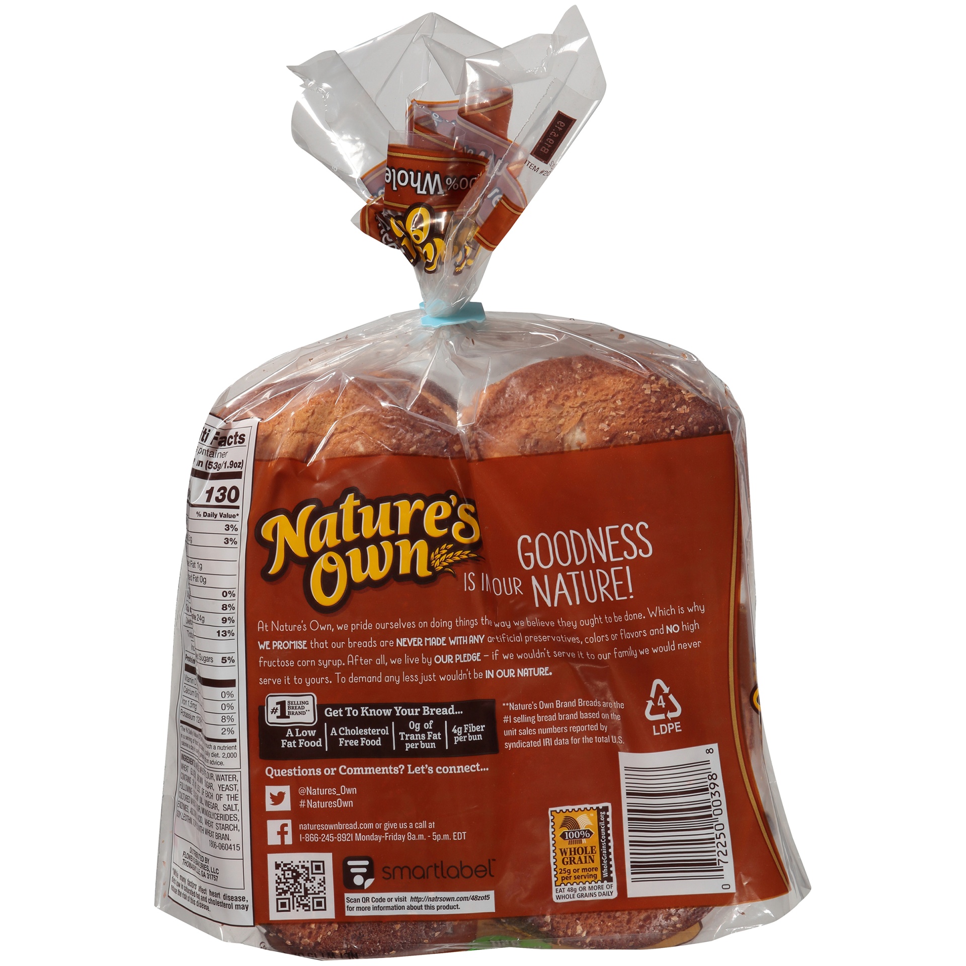 slide 7 of 8, Nature's Own 100% Whole Wheat Hamburger Buns, Sandwich Buns, 8 Count, 8 ct