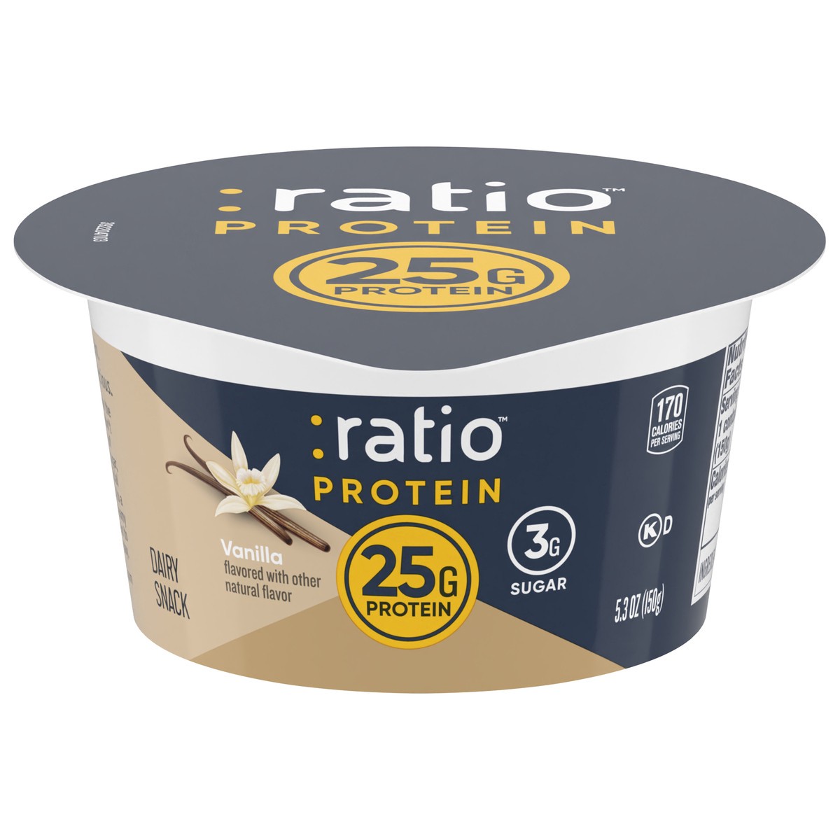 slide 1 of 62, :ratio Yogurt Protein Cultured Dairy Snack, Vanilla, 25g Protein, 5.3 OZ, 5.3 oz