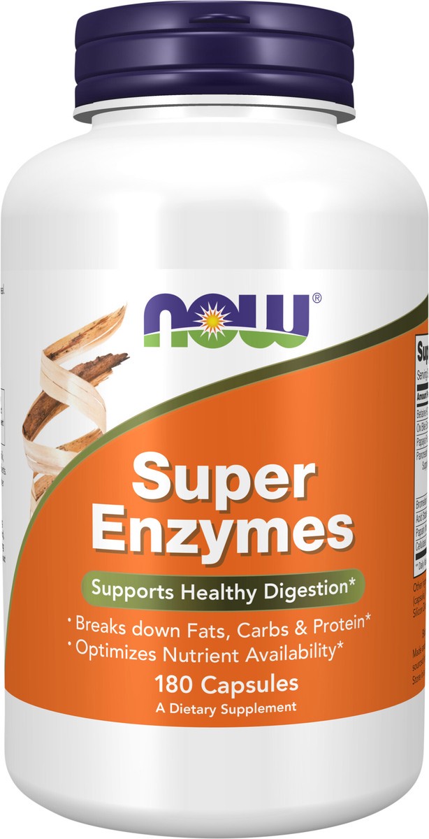 slide 4 of 4, NOW Supplements, Super Enzymes, Formulated with Bromelain, Ox Bile, Pancreatin and Papain, Super Enzymes,180 Capsules, 180 ct