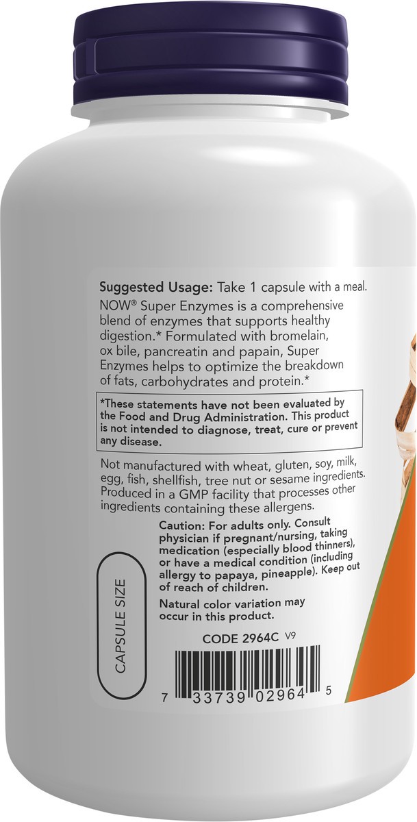 slide 2 of 4, NOW Supplements, Super Enzymes, Formulated with Bromelain, Ox Bile, Pancreatin and Papain, Super Enzymes,180 Capsules, 180 ct