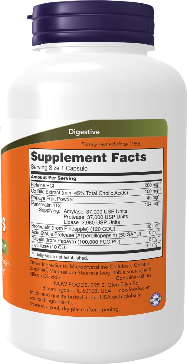 slide 2 of 4, NOW Supplements, Super Enzymes, Formulated with Bromelain, Ox Bile, Pancreatin and Papain, Super Enzymes,180 Capsules, 180 ct