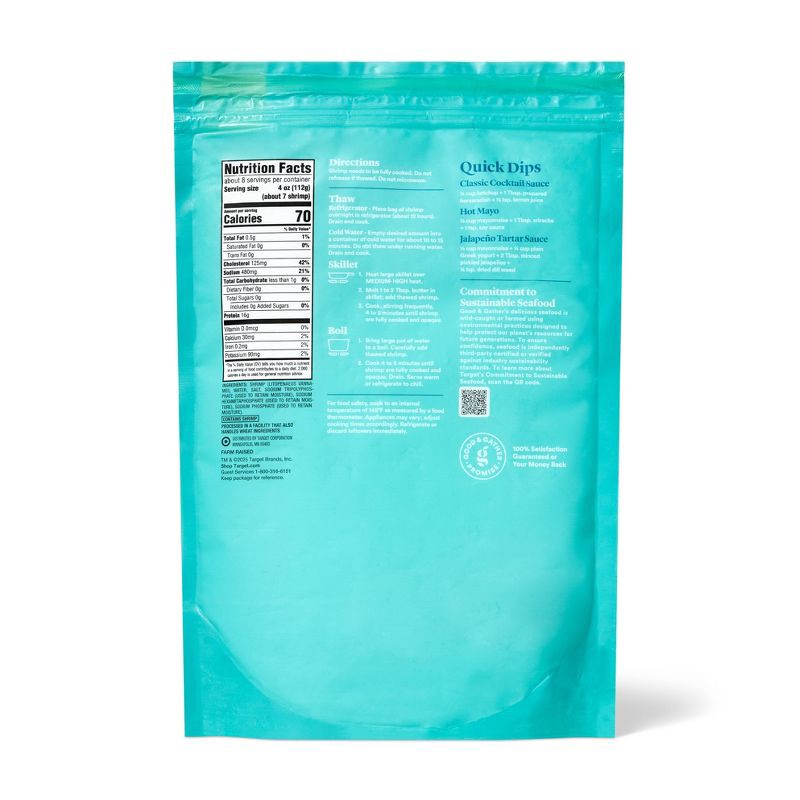 slide 2 of 3, Jumbo Tail-On, Peeled, Deveined Raw Shrimp - Frozen - 26-30ct/lb - 2lbs - Good & Gather™, 26-30 ct; 2 lb