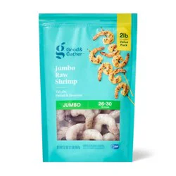 Jumbo Tail-On, Peeled, Deveined Raw Shrimp - Frozen - 26-30ct/lb - 2lbs - Good & Gather™