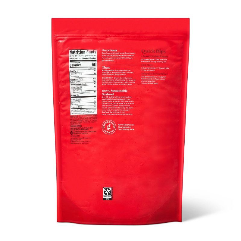 slide 2 of 3, Small Tail-Off, Peeled, Deveined Cooked Shrimp - Frozen - 71-90ct/lb - 2lbs - Good & Gather™, 71 ct; 90 ct, 2 lb