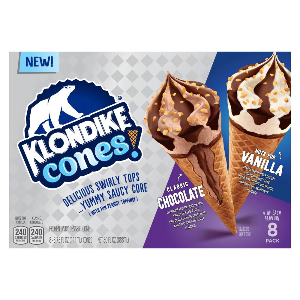 slide 6 of 7, Klondike Cones Classic Chocolate & Nuts For Vanilla Frozen Dairy Dessert Cones, 8 ct; 3.75 fl oz