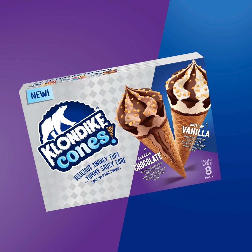 slide 5 of 7, Klondike Cones Classic Chocolate & Nuts For Vanilla Frozen Dairy Dessert Cones, 8 ct; 3.75 fl oz