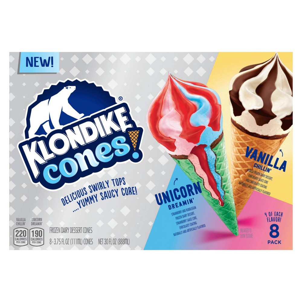 slide 6 of 6, Klondike Vanilla Chillin Unicorn Dreamin Frozen Dairy Dessert Cones, 8 ct; 3.75 fl oz