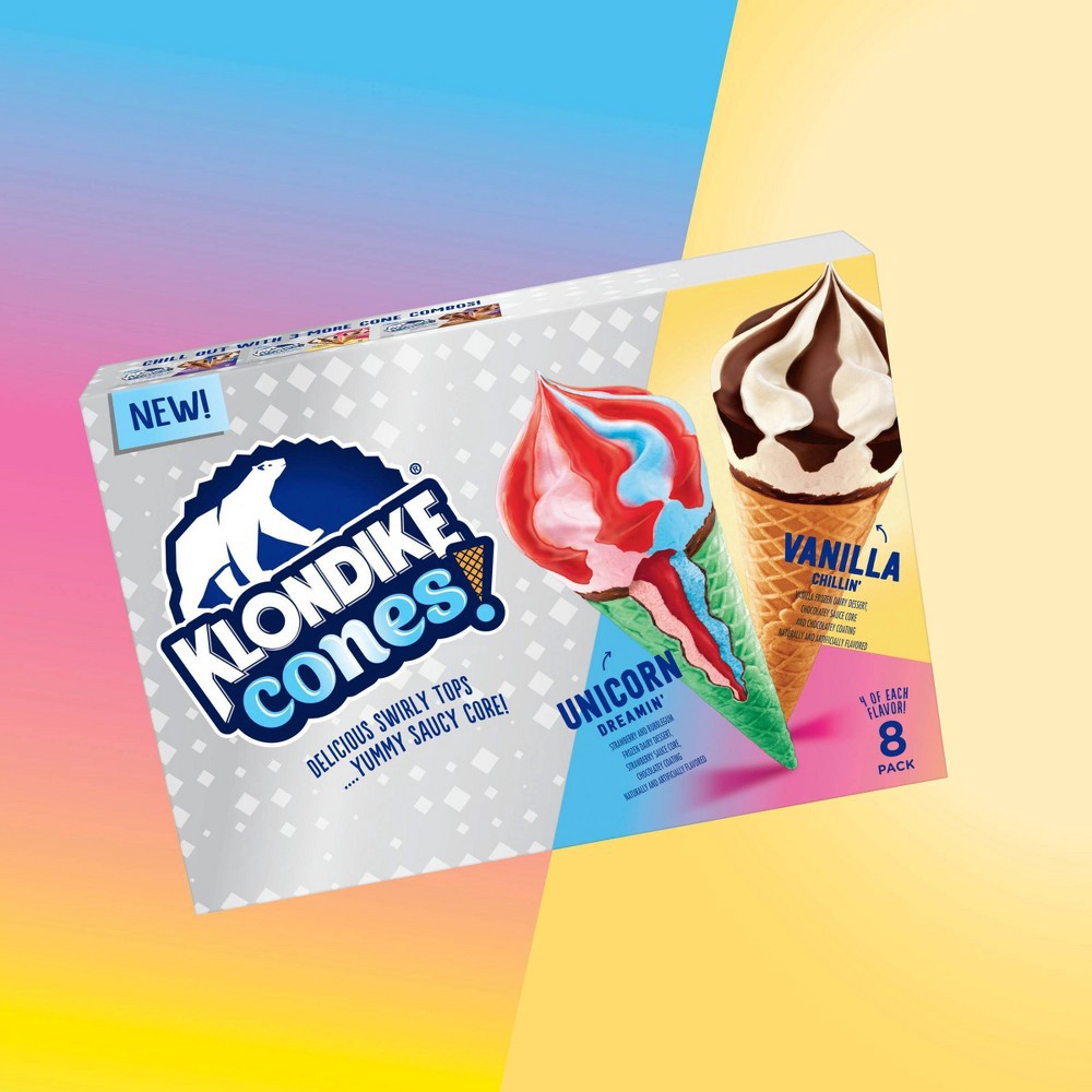 slide 4 of 6, Klondike Vanilla Chillin Unicorn Dreamin Frozen Dairy Dessert Cones, 8 ct; 3.75 fl oz