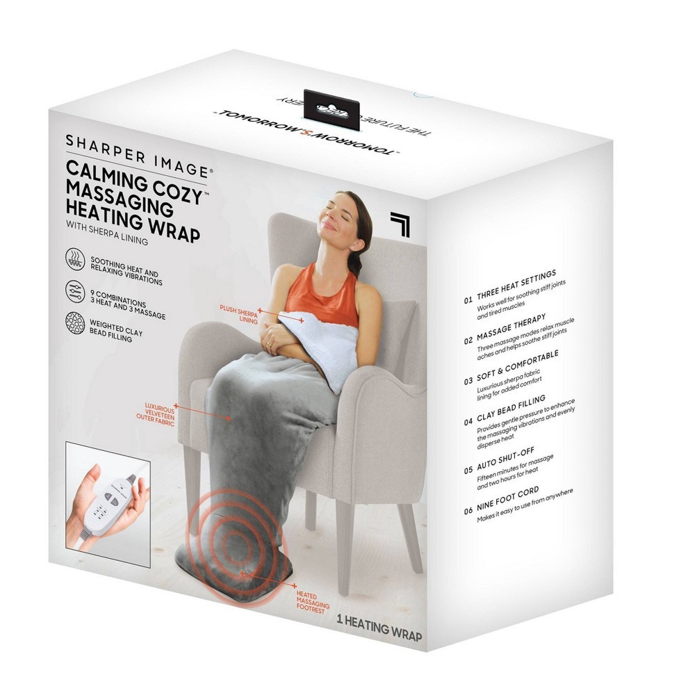 slide 4 of 9, Sharper Image Calming Cozy Massaging Electric Heating Wrap with Sherpa Lining, 1 ct