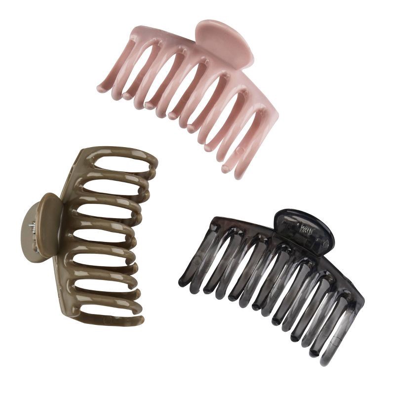 slide 2 of 5, scunci scünci Recycled Barrel Shape Claw Clips - Black/Olive/Pink - All Hair - 3pk, 3 ct
