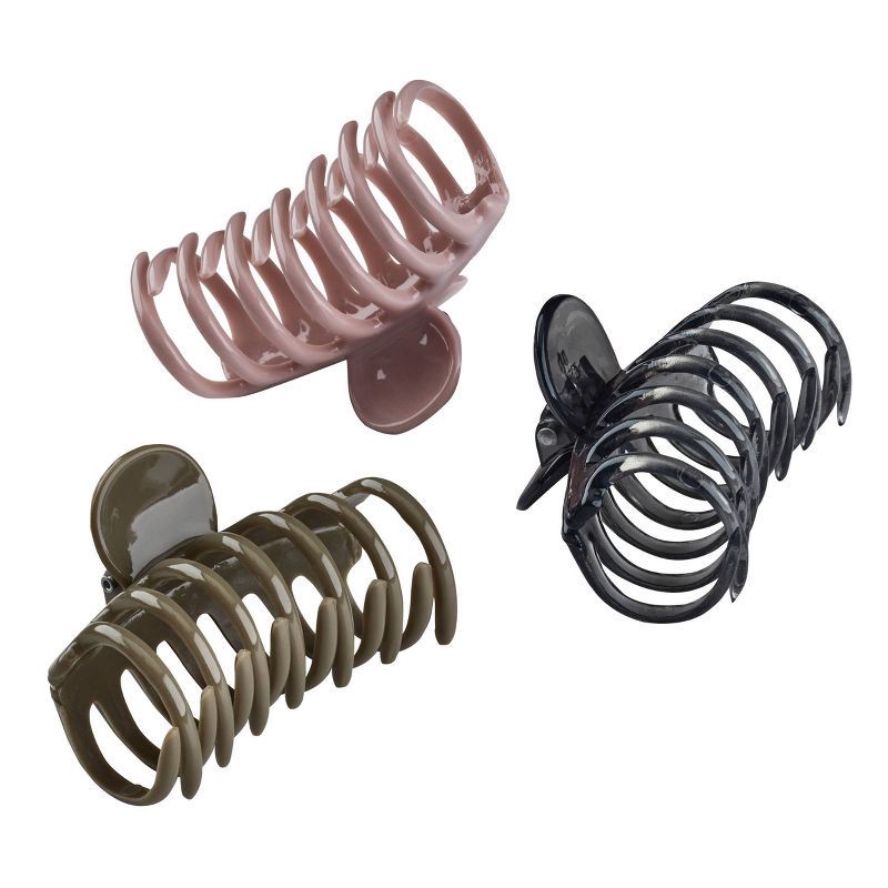 slide 3 of 5, scunci scünci Recycled Barrel Shape Claw Clips - Black/Olive/Pink - All Hair - 3pk, 3 ct