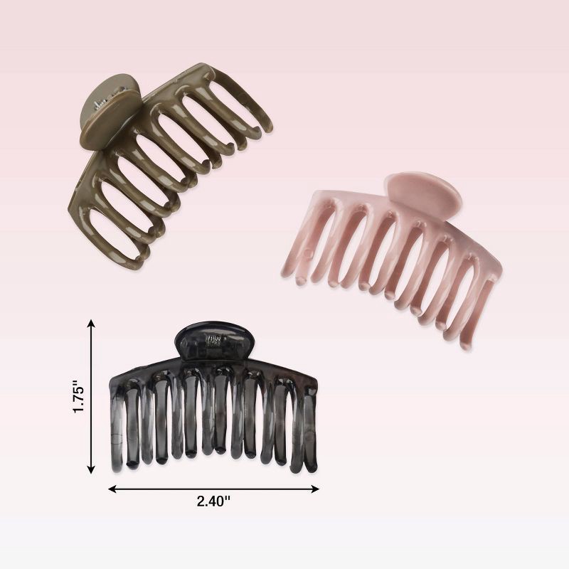 slide 5 of 5, scunci scünci Recycled Barrel Shape Claw Clips - Black/Olive/Pink - All Hair - 3pk, 3 ct