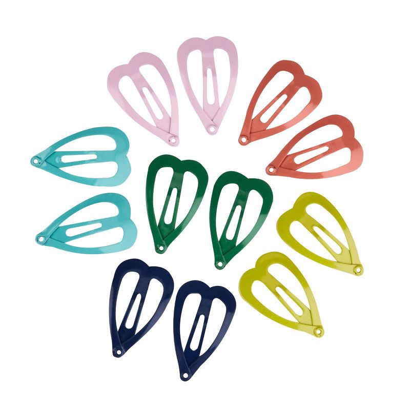 slide 2 of 4, scunci scünci Kids Metal Heart Shaped Hair Snap Clips - Assorted Colors - 12pcs, 12 ct