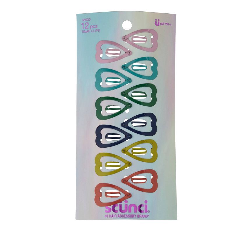 slide 1 of 4, scunci scünci Kids Metal Heart Shaped Hair Snap Clips - Assorted Colors - 12pcs, 12 ct