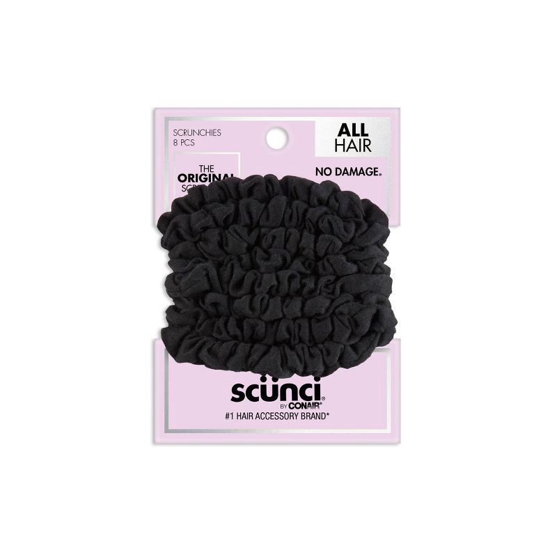 slide 1 of 7, scunci scünci No Damage Knit Scrunchies - Black - All Hair - 8pcs, 8 ct