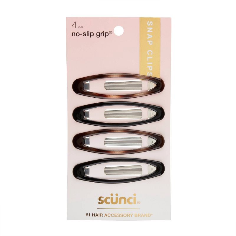 slide 1 of 5, scunci scünci No-Slip Grip Large Hair Snap Clips - Tortoise - All Hair - 4pk, 4 ct