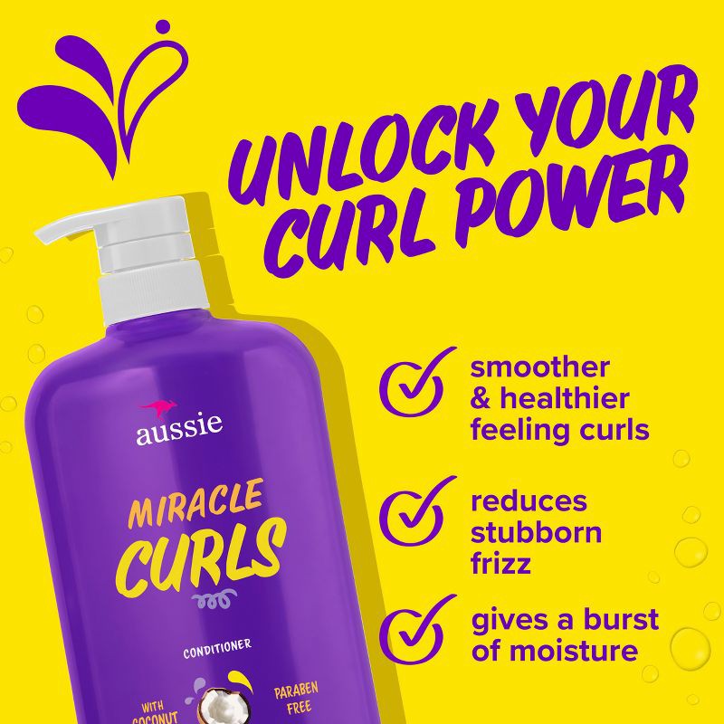 slide 4 of 9, Aussie Miracle Curls with Coconut and Jojoba Oil and Paraben Free Conditioner - 30.4 fl oz, 30.4 fl oz