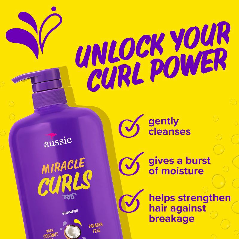 slide 4 of 9, Aussie Miracle Curls with Coconut and Jojoba Oil and Paraben Free Shampoo - 30.4 fl oz, 30.4 fl oz