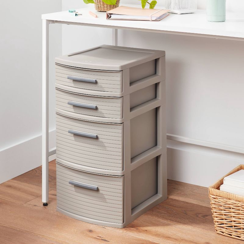 slide 2 of 9, 4 Drawer Weave Tower Dark Gray - Brightroom™: Plastic Storage Organizer, Portable Utility Drawers, Universal Storage, 1 ct