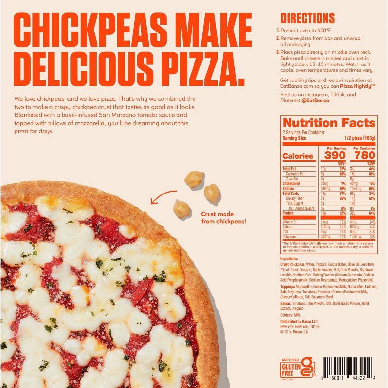 slide 2 of 7, Banza Chickpea Gluten Free Protein Margherita Frozen Pizza - 11.5oz, 11.5 oz