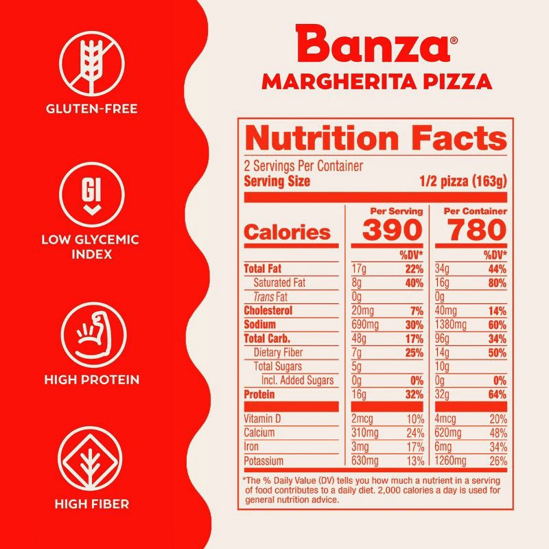 slide 4 of 7, Banza Chickpea Gluten Free Protein Margherita Frozen Pizza - 11.5oz, 11.5 oz