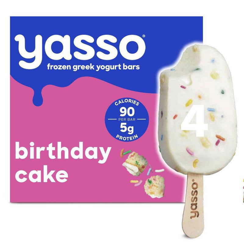 slide 1 of 1, Yasso Frozen Greek Yogurt Birthday Cake Bars - 14 fl oz/4ct, 14 fl oz, 4 ct