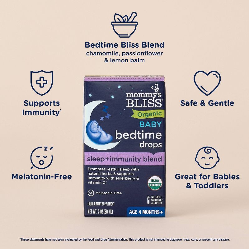 slide 4 of 9, Mommy's Bliss Organic Baby Bedtime Drops + Immunity Support - 2 fl oz, 2 fl oz