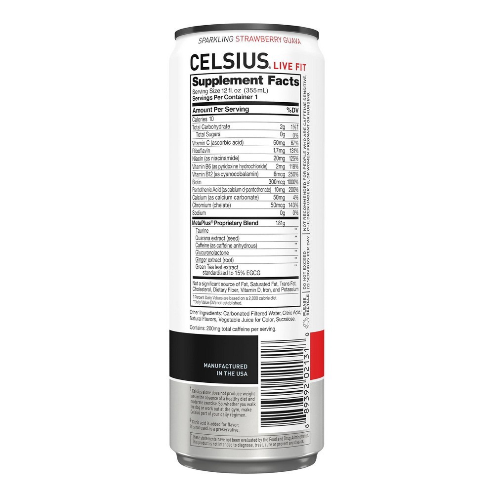 slide 7 of 7, Celsius Sparkling Strawberry Guava Energy Drink - 12 fl oz Can, 12 fl oz