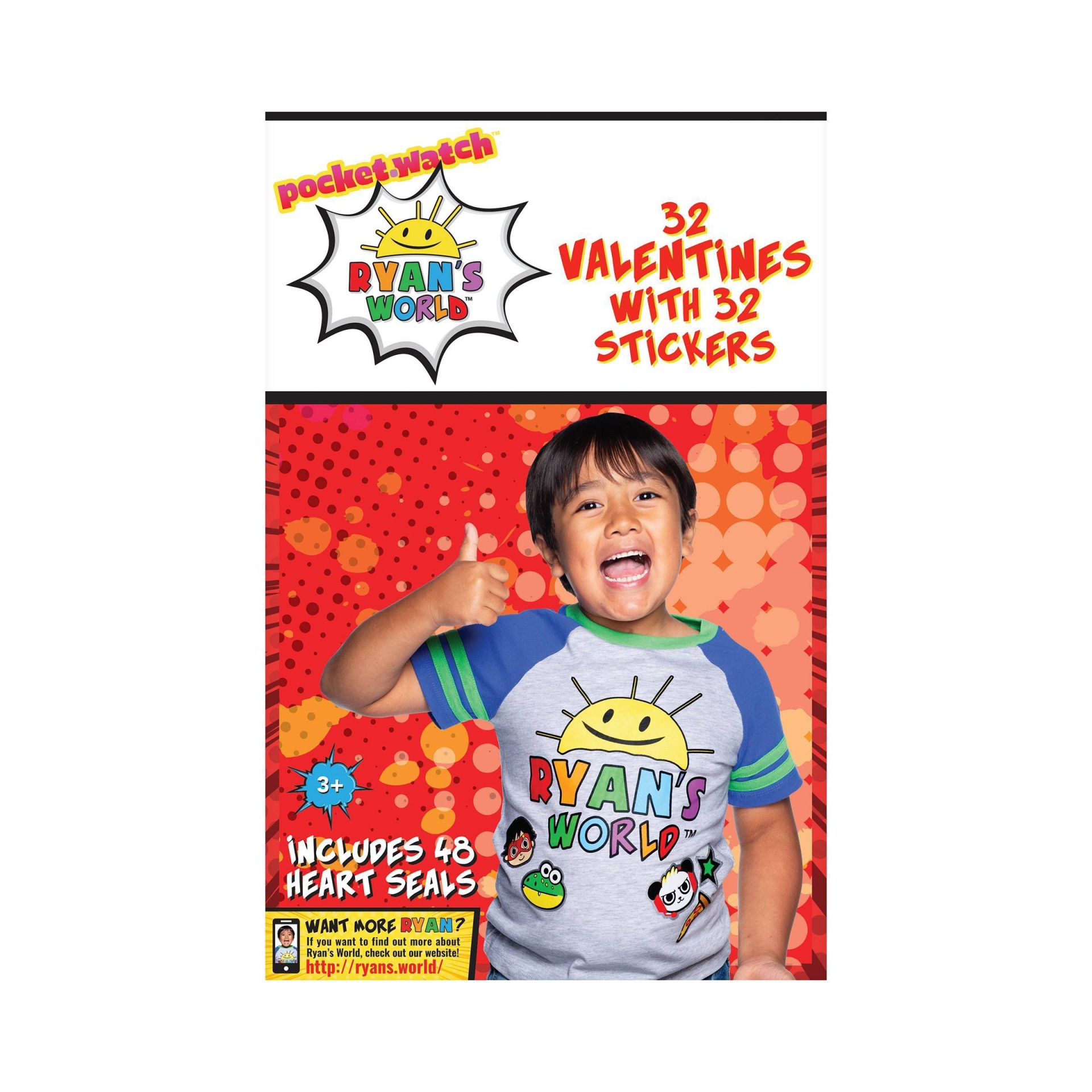 slide 1 of 1, Paper Magic Ryan's World Deluxe Valentine's Day Stickers Kids Exchange Cards, 32 ct