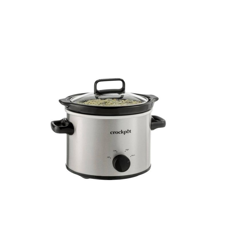 slide 2 of 7, Crock-Pot 2qt Manual Slow Cooker - Stainless Steel: 3 Settings, Reheat & Warmer, Stay-Cool Handles, Dishwasher-Safe Parts, 2 qt