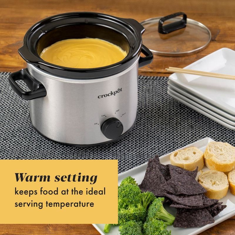 slide 7 of 7, Crock-Pot 2qt Manual Slow Cooker - Stainless Steel: 3 Settings, Reheat & Warmer, Stay-Cool Handles, Dishwasher-Safe Parts, 2 qt