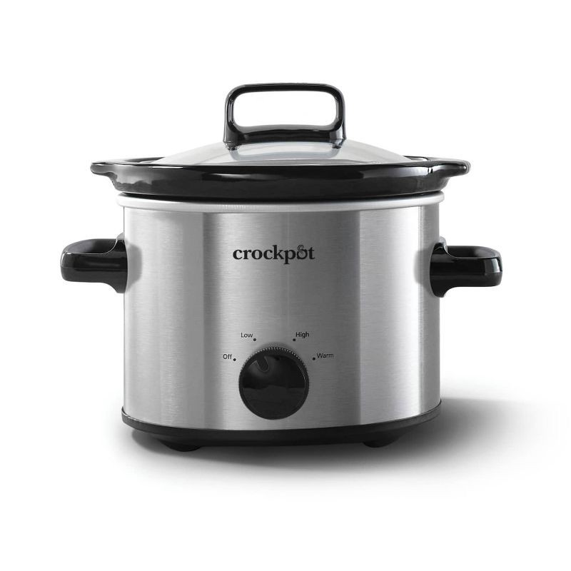 slide 1 of 7, Crock-Pot 2qt Manual Slow Cooker - Stainless Steel: 3 Settings, Reheat & Warmer, Stay-Cool Handles, Dishwasher-Safe Parts, 2 qt