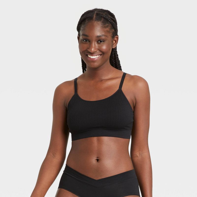 slide 4 of 5, Women's Ribbed Seamless Bralette - Auden™ Black XS: Nylon-Spandex Blend, Pullover, Removable Cup, Machine Washable, 1 ct