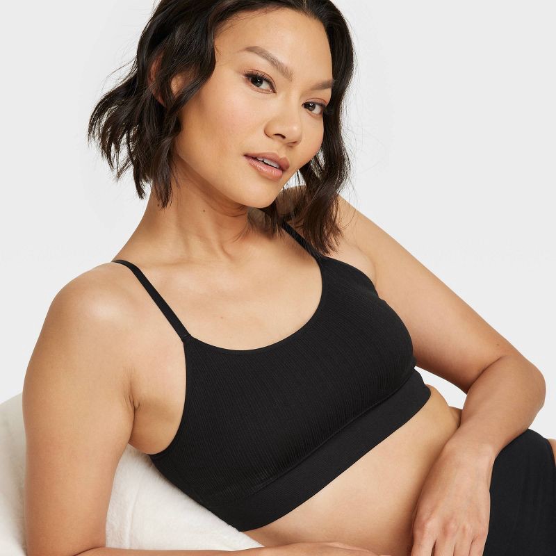 slide 3 of 5, Women's Ribbed Seamless Bralette - Auden™ Black XL: Pullover, Removable Cup, Ribbed Design, 1 ct