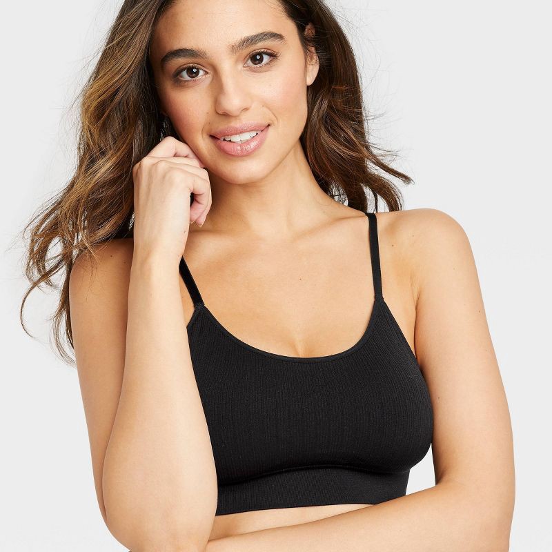 slide 3 of 5, Women's Ribbed Seamless Bralette - Auden™ Black XXL: Plus Size, Pullover, Removable Cup, Machine Washable, 1 ct