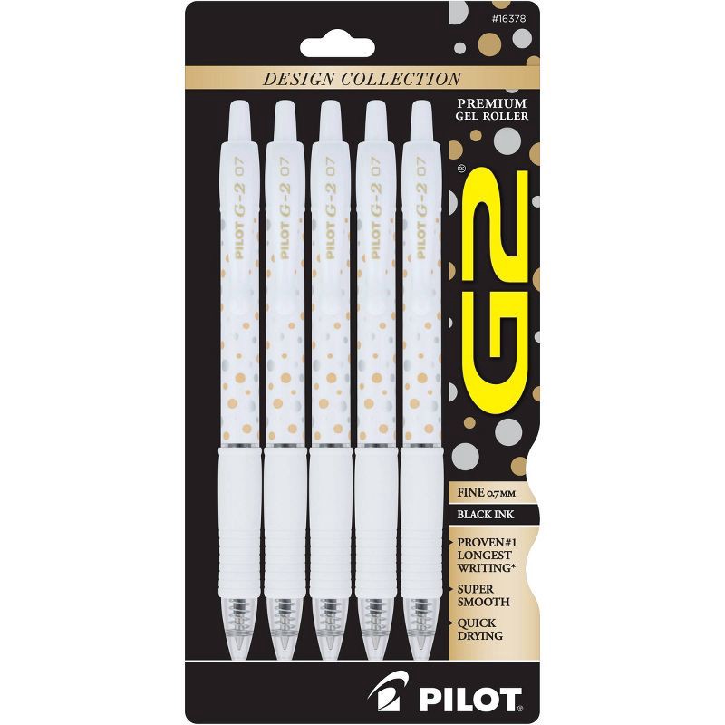 slide 1 of 6, G2 Gel Pilot 5pk G2 Design Collection Dots Gel Pens Fine Point 0.7mm Black Ink, 5 ct