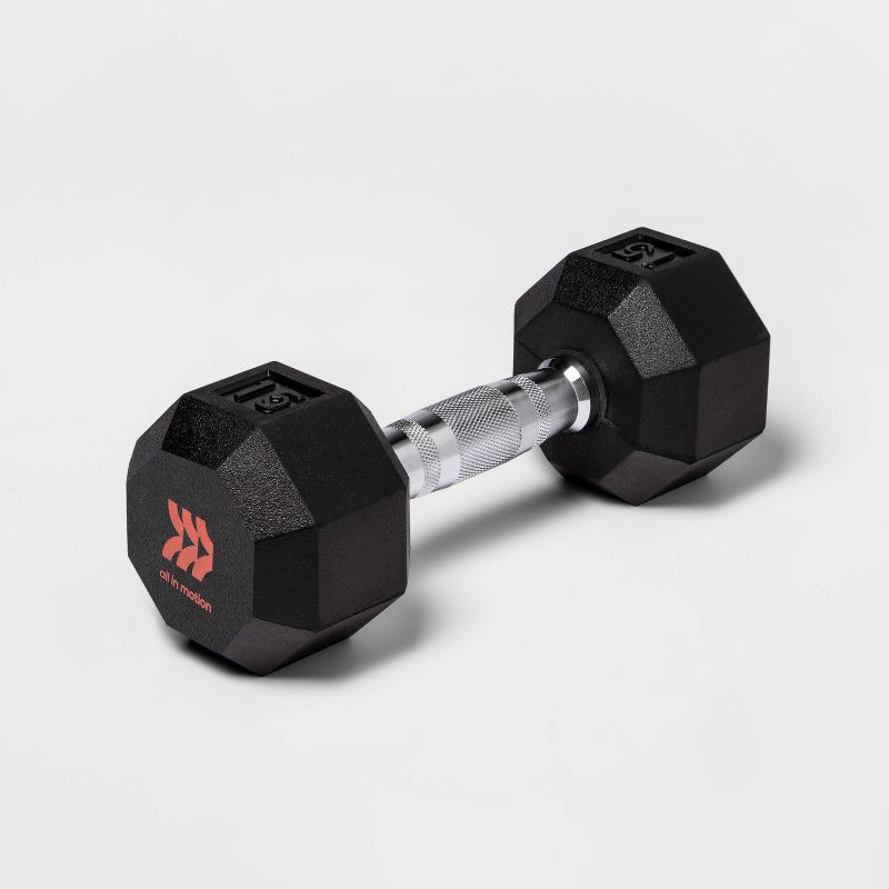 slide 1 of 3, Hex Dumbbell 15lbs Black - All In Motion™: Rubber Coated, Chrome Handle, Single Piece, 15 lb