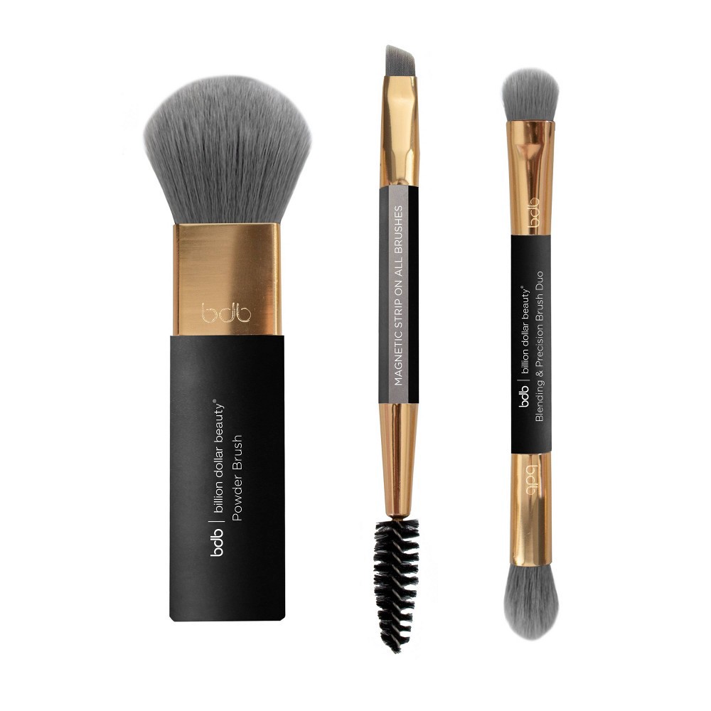 slide 2 of 10, Billion Dollar Beauty Charcoal-Infused Magnetic Brush Set - 3pc with Powder, Eyebrow, & Eyeshadow/Highlighter Brushes, 3 ct