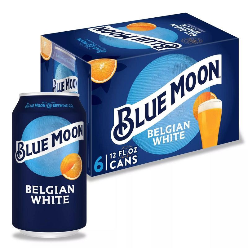 slide 1 of 7, Blue Moon Belgian White Beer - 6pk/12 fl oz Cans, 6 ct; 12 fl oz