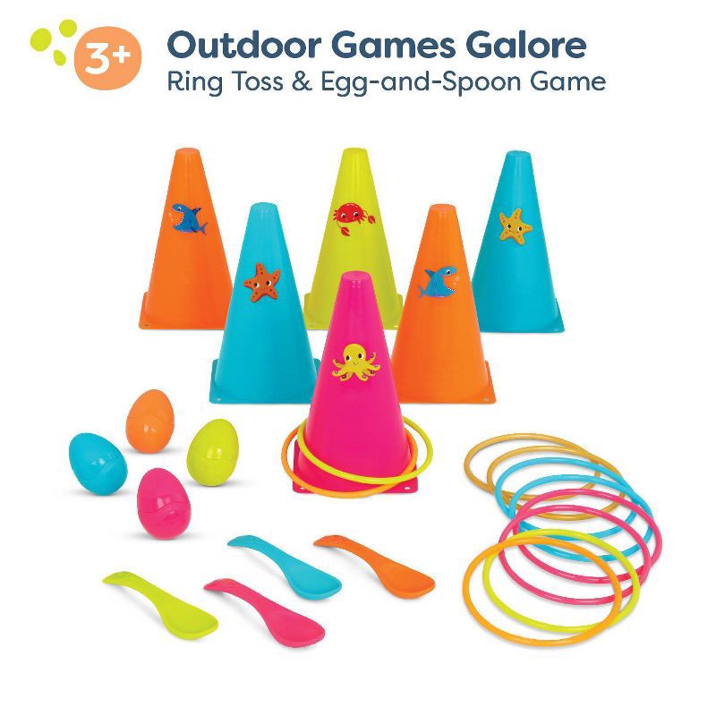 slide 3 of 7, B. toys Ring Toss & Egg-and-Spoon Outdoor Games Galore, 1 ct