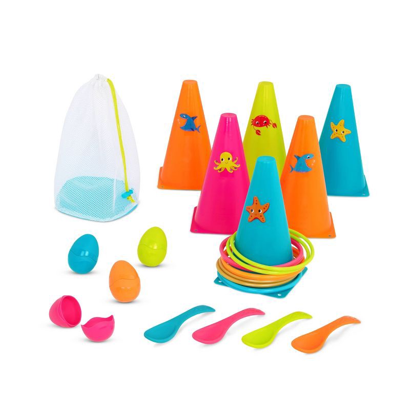 slide 1 of 7, B. toys Ring Toss & Egg-and-Spoon Outdoor Games Galore, 1 ct