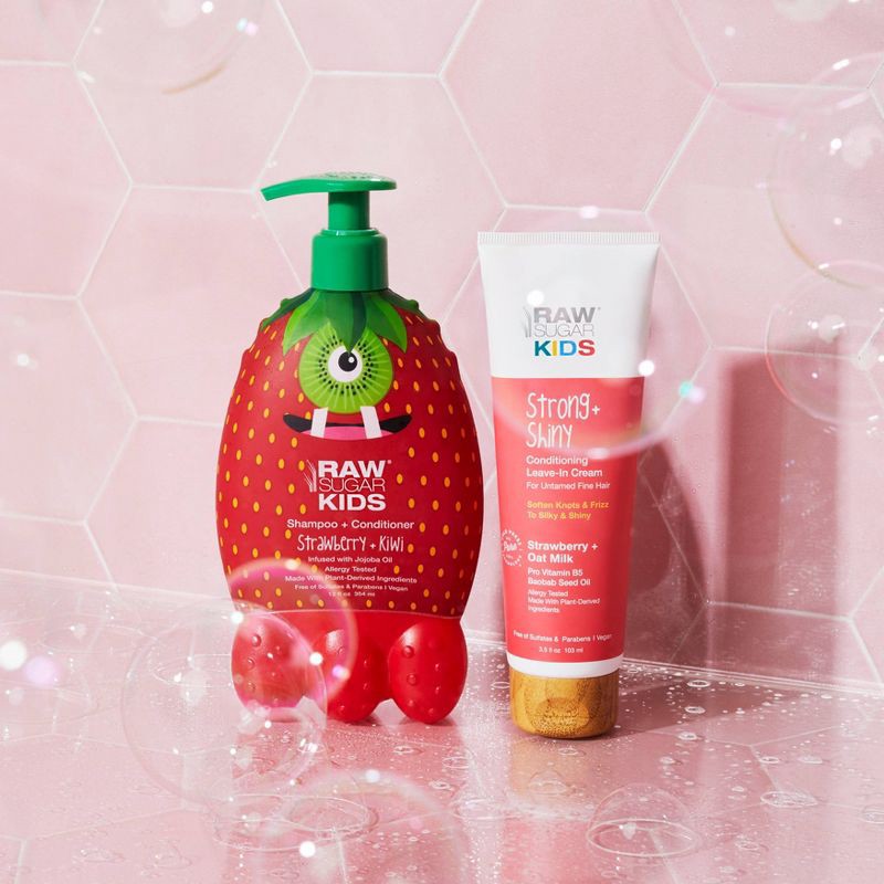 slide 3 of 3, Raw Sugar Kids' Strong + Shiny Leave-In Hair Cream - Strawberry + Oat Milk - 3.3 fl oz, 3.3 fl oz