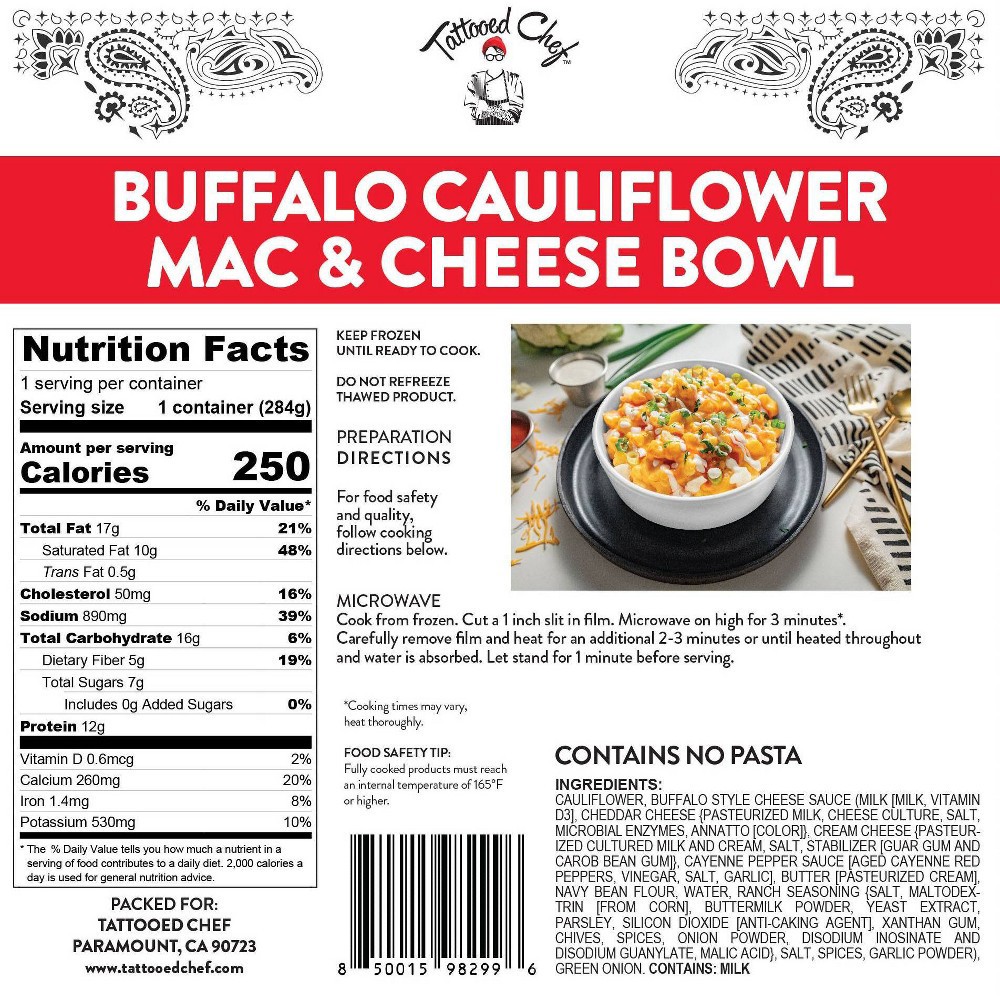 slide 4 of 4, Tattooed Chef Frozen Buffalo Cauliflower Mac & Cheese - 10oz, 10 oz