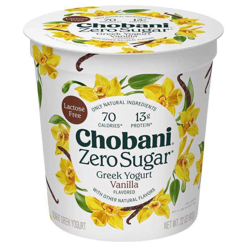 slide 6 of 9, Chobani Zero Sugar Vanilla Nonfat Greek Yogurt - 13g Protein 32oz, 13 gram, 32 oz