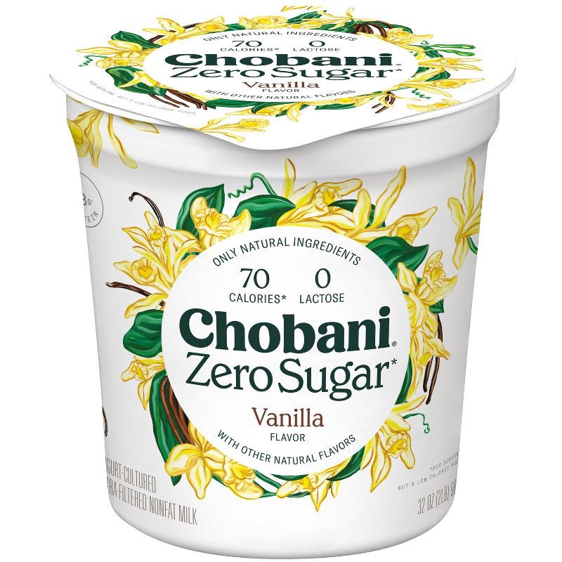 slide 1 of 9, Chobani Zero Sugar Vanilla Nonfat Greek Yogurt - 13g Protein 32oz, 13 gram, 32 oz