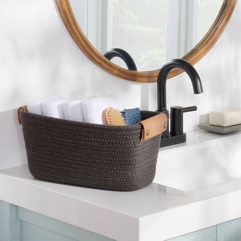 slide 2 of 4, Small Oval Decorative Coiled Rope Basket Gray Charcoal - Brightroom™: Gift Basket, 6"x12" Oval, Spot Clean, 1 ct