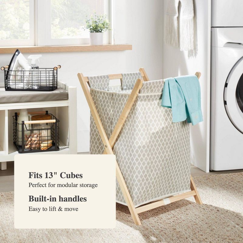 slide 4 of 5, Small Wire Wood Handles Milk Crate Black - Brightroom™: Square Decorative Basket, Iron & Wood, 13" Cube Compatible, 1 ct